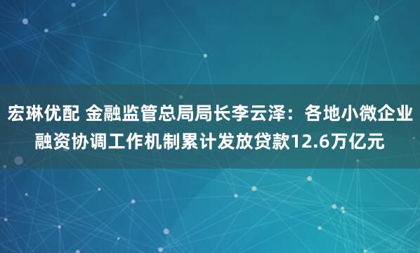 宏琳优配 金融监管总局局长李云泽：各地小微企业融资协调工作机制累计发放贷款12.6万亿元