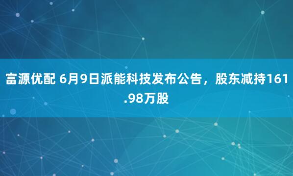 富源优配 6月9日派能科技发布公告，股东减持161.98万股